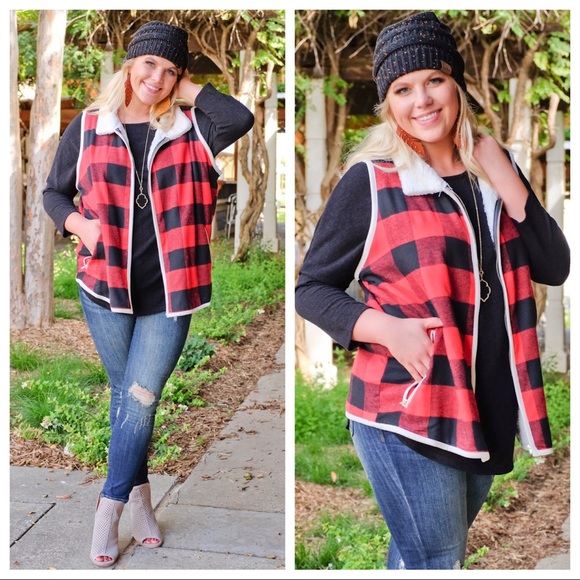 PLUS Red Buffalo Plaid Fleece Lined Vest - Picture 2 of 3